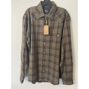 Texas Standard Mens Western Plaid Snap Front Long Sleeve Shirt XL Brown Gray